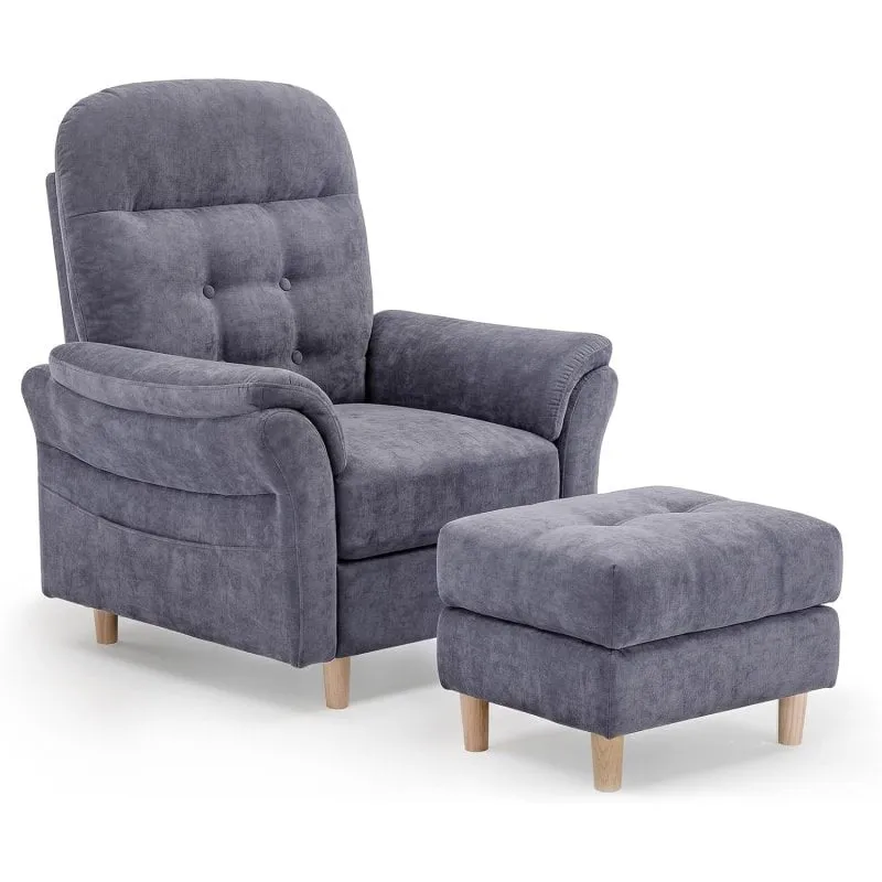 Poltrona Relax GTPLAYER Reclinabile con Pouf 4 Posizioni Chenille Grigio