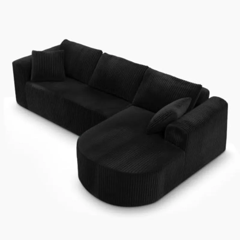 Divano angolare Boneless 243cm Modulare Velluto Nero con Chaise Longue