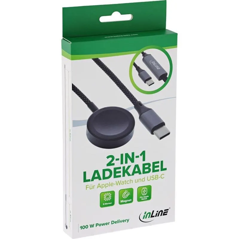 Cavo di ricarica InLine 2 in 1 per Apple Watch e USB-C 100W