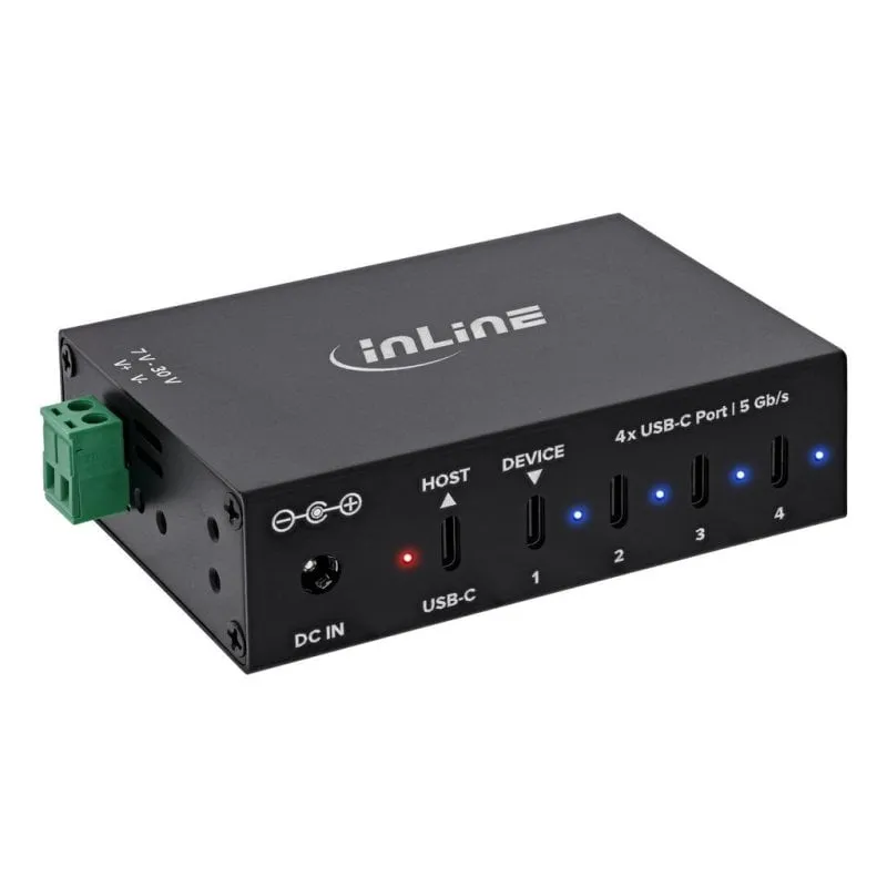 Hub InLine 4 porte USB-C 5 Gb/s modello 35396D con adattatore AC