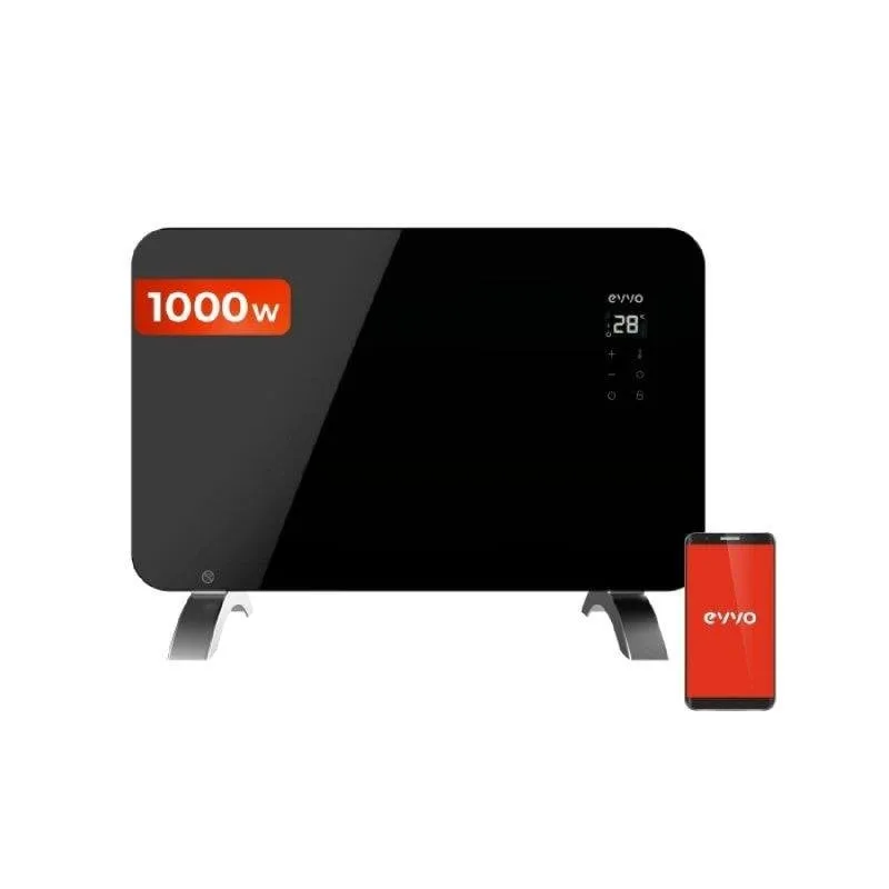 Radiatore Elettrico Evvo C Cristallo Nero 1000W Wifi Termostato Telecomando