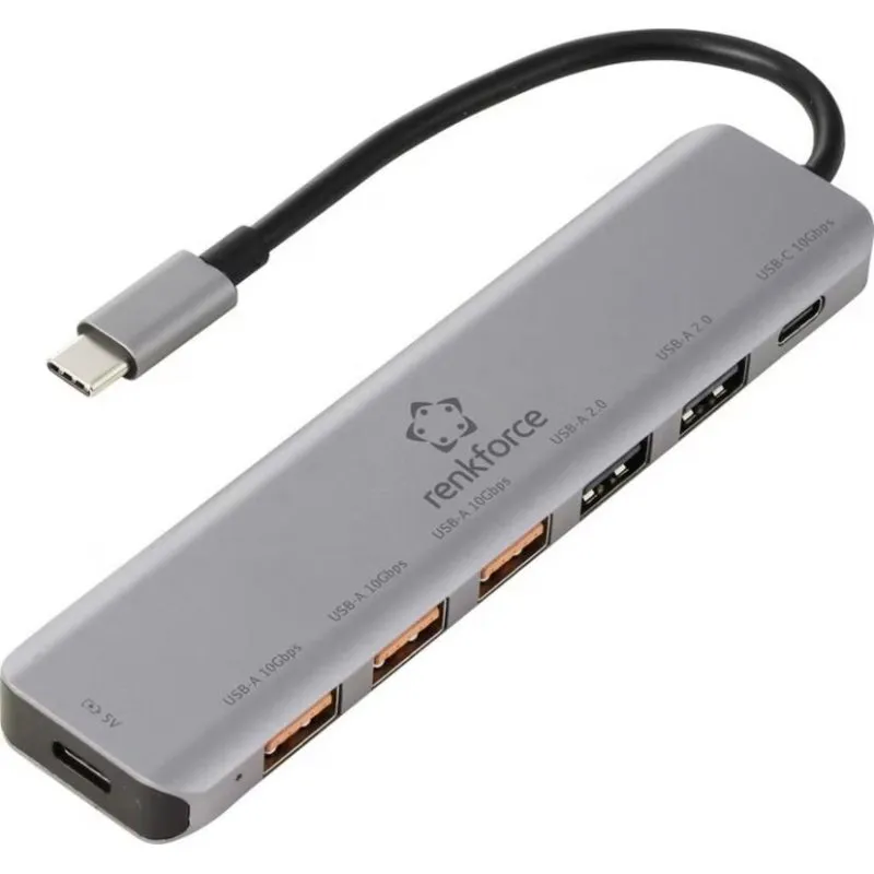 Hub Renkforce 7 porte 10 Gbit/s USB-C RF-7465828 compatto grigio