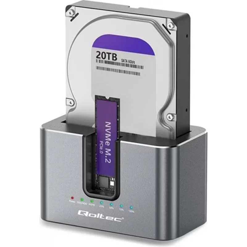 Docking station Qoltec HDD/SSD 2,5" 3,5" M.2 USB-C Polimero Nero
