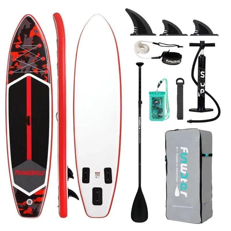 Paddleboard SUP Funwater SUPFW32A Largo e Stabile Camuffata Rosso-Nero