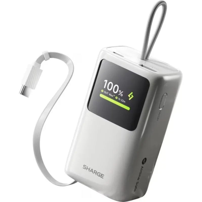 Power Bank Sharge 10000 mAh 45 W Bianco Cavo Retrattile