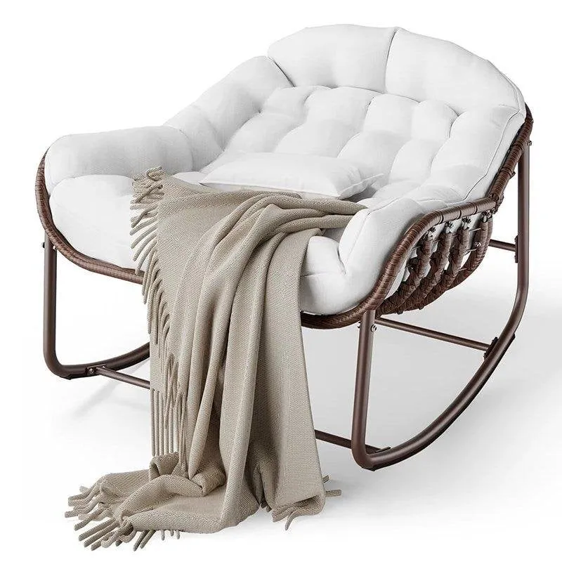 Sedia a Dondolo Generica Uovo in Rattan con Cuscino Spesso Bianco 136 kg