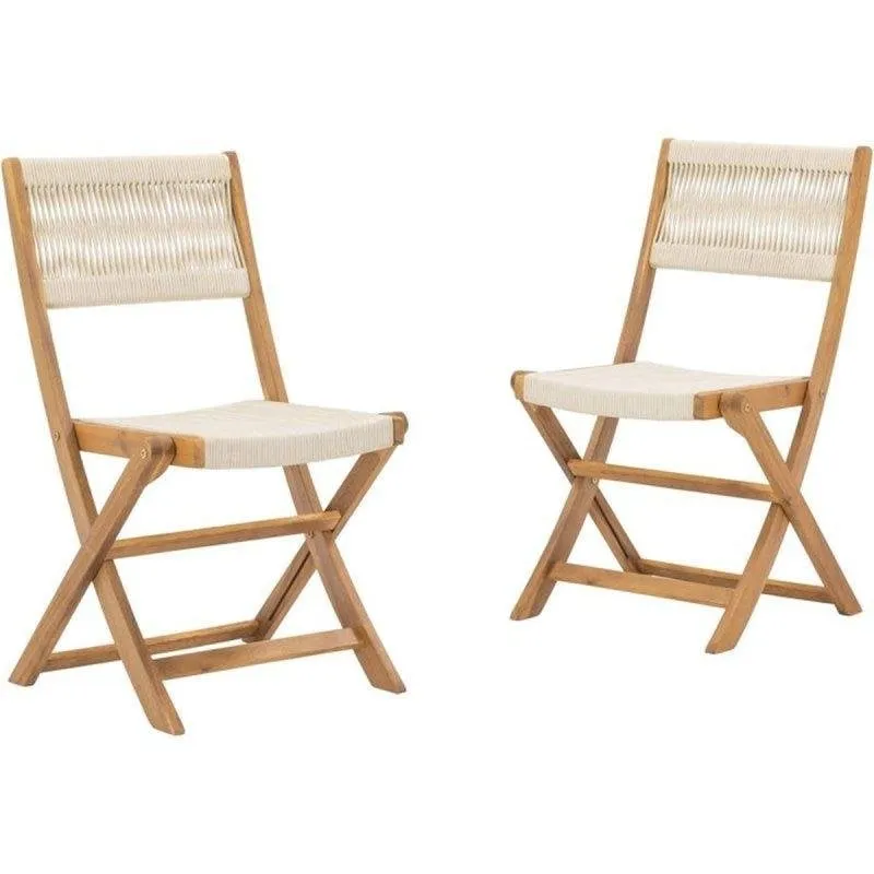 Sedia da giardino pieghevole NO NAME AWANA FSC Acacia e corda intrecciata beige Pack 2
