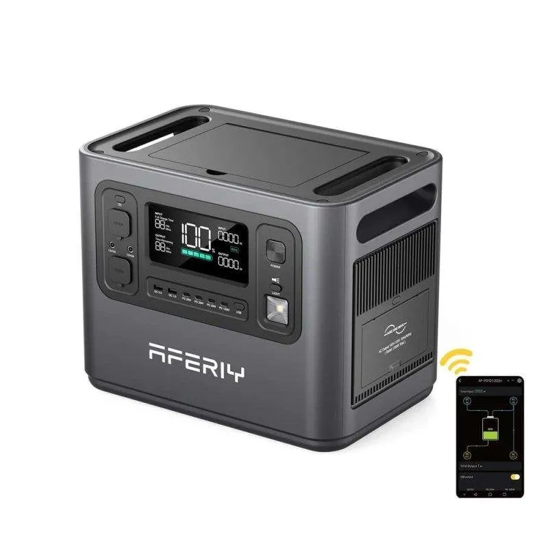 Stazione di energia AFERIY P210 2048Wh 13 porte AC/DC/USB Batteria LiFePO4 Schermo LCD Caricatore solare