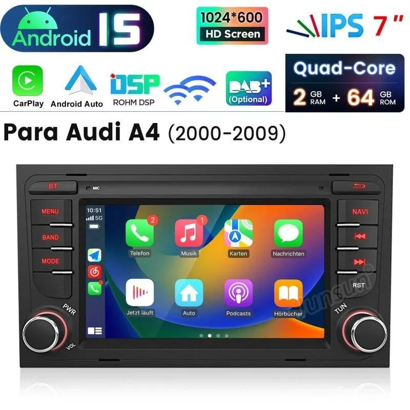 Autoradio 2DIN JUNSUN Audi A4 B6 B7 B8 S4 RS4 CarPlay Android Auto 64GB