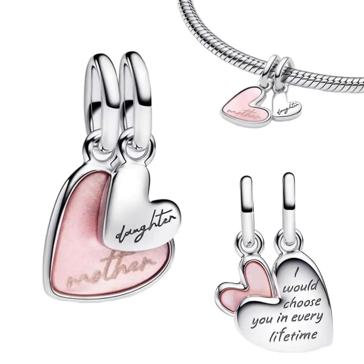 WEIMU Ciondoli separatori 925 argento sterling per bracciale con clip in gomma, per charm a sfera, ciondolo pendente separatore per bracciale, Medium, Argento sterling, Zirconia cubica