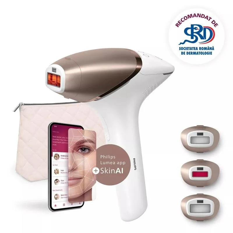 Epilatore Luce Pulsata Philips Lumea 9900 BRI973/00 Senza Fili 5 Livelli 3 Testine SkinAI