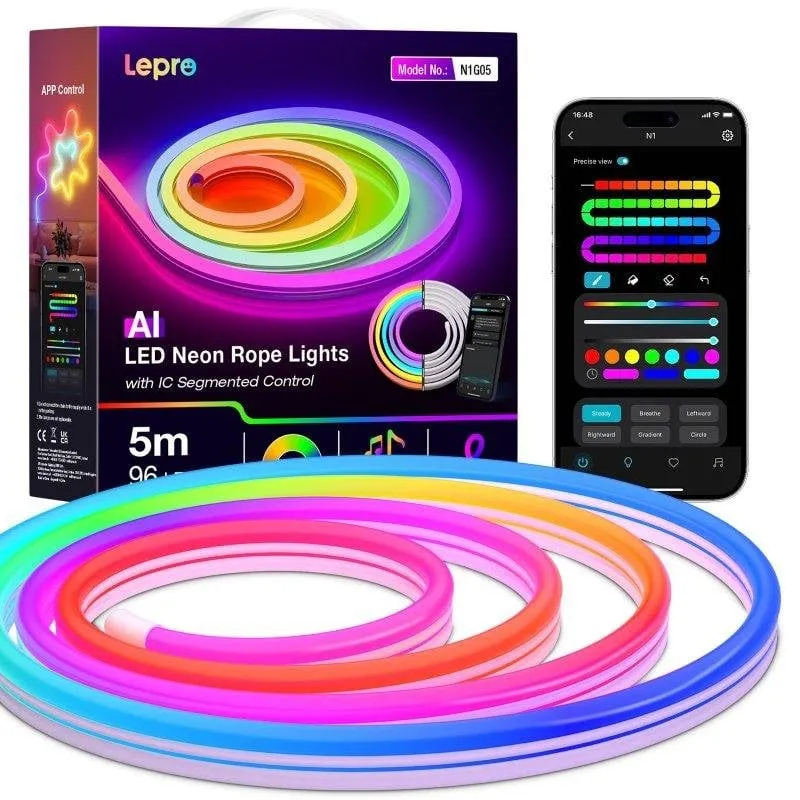 Striscia LED Lepro N1-5 5m RGB IA Sincronizzazione Musica Alexa Google