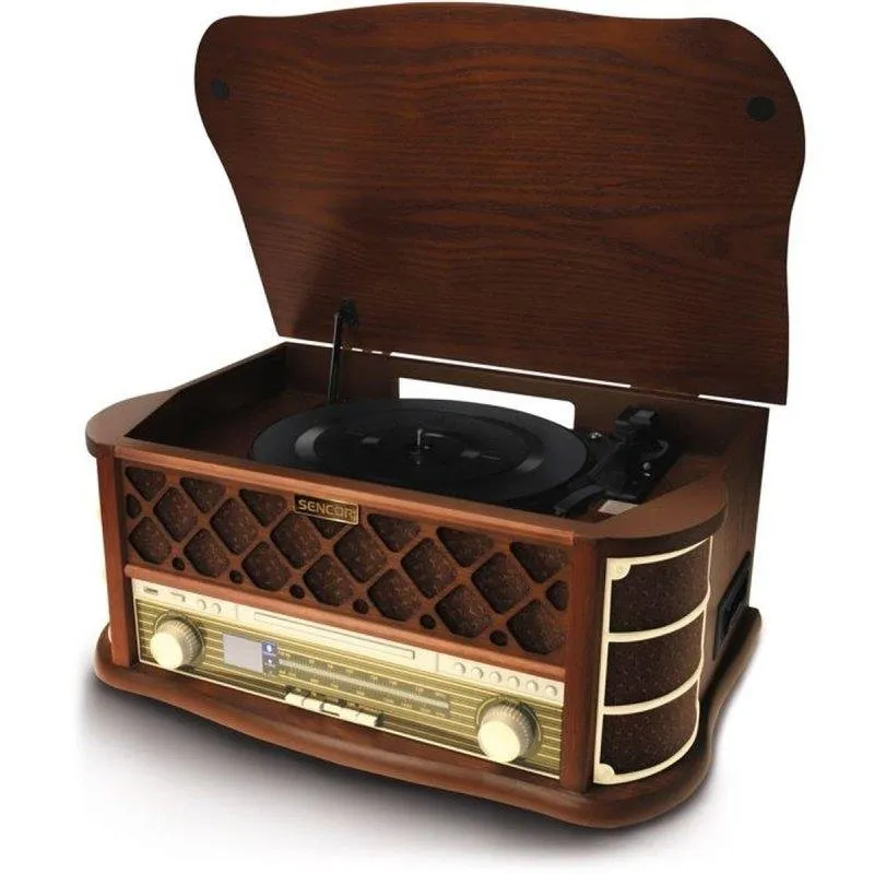 Giradischi Sencor STT 016 6W RMS Trazione Diretta CD Cassette USB Radio AM/FM Marrone