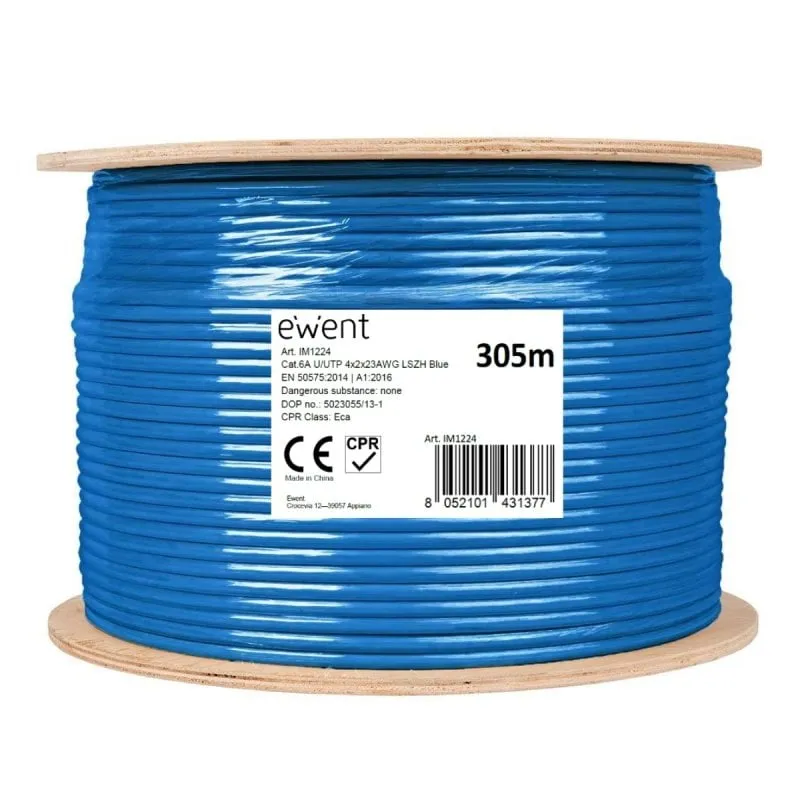 Bobina Ewent IM1224 Cat6A U/UTP LSZH 305m Blu PoE