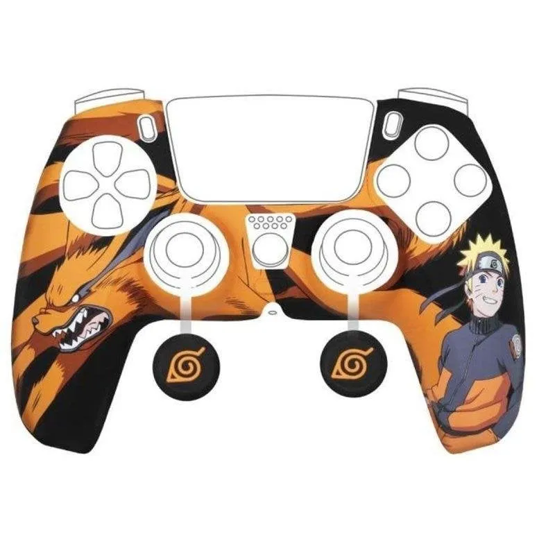 Custodia silicone Konix Naruto DualSense PS5 Nero Grigio Arancione