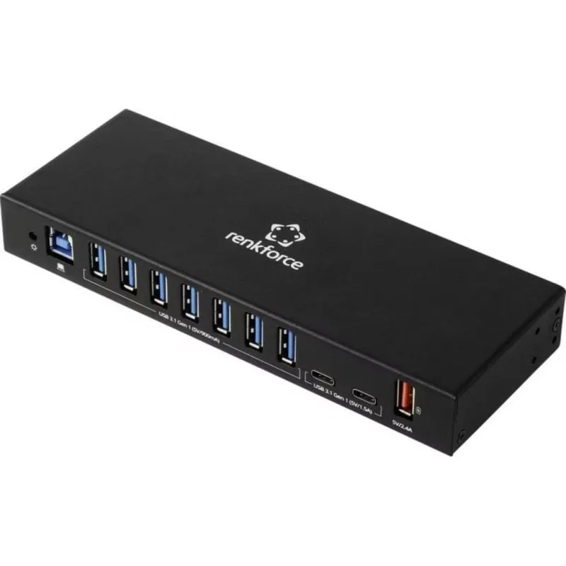Hub USB Renkforce RF-7403762 10 porte 5 Gbit/s ricarica rapida montaggio DIN
