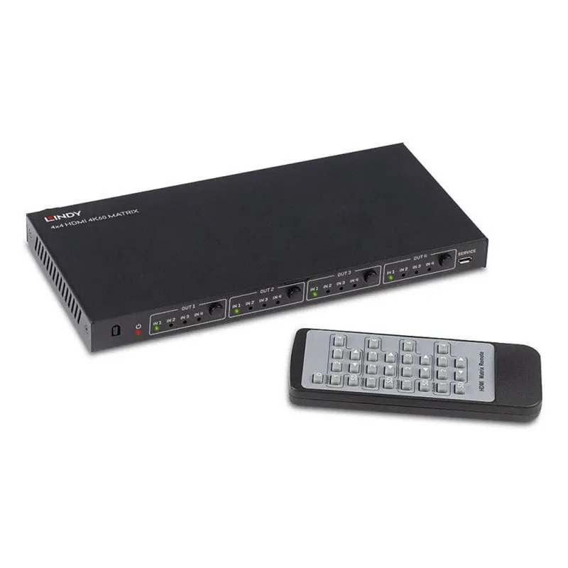 Matrice HDMI Lindy 38152 4 x 4 4K HDCP 2.2 con telecomando