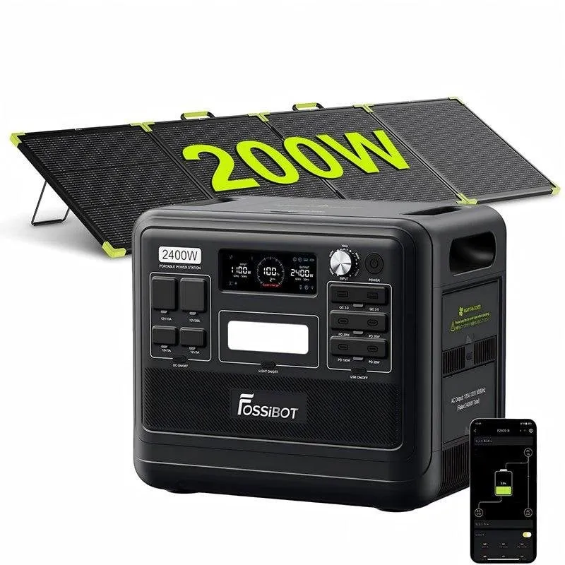 Stazione di energia FOSSiBOT F2400 2048Wh LiFePO4 3 AC + pannello solare 200W