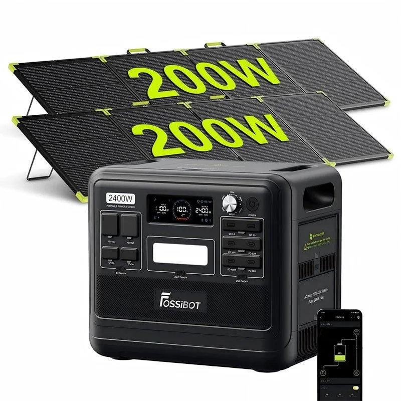 Stazione energetica Fossibot F2400 2048Wh LiFePO4 3 AC + 2 pannelli solari 200W