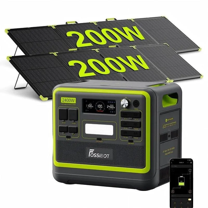 Stazione di energia FOSSiBOT F2400 2048Wh 2400W LiFePO4 + 2 pannelli 200W