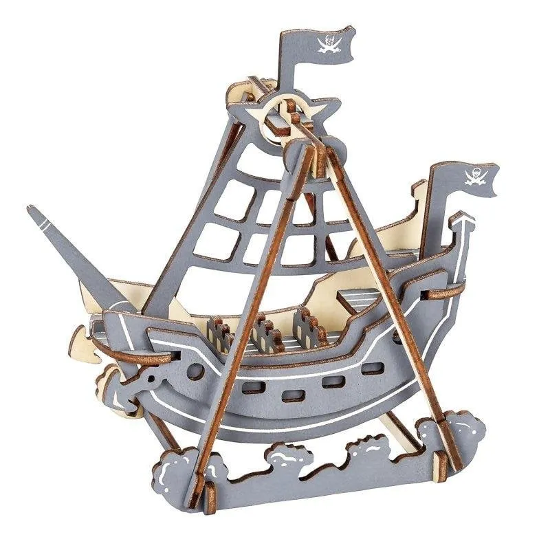 Puzzle 3D Legno Barca Pirata 27 Pezzi 14,5x8x13,6 cm