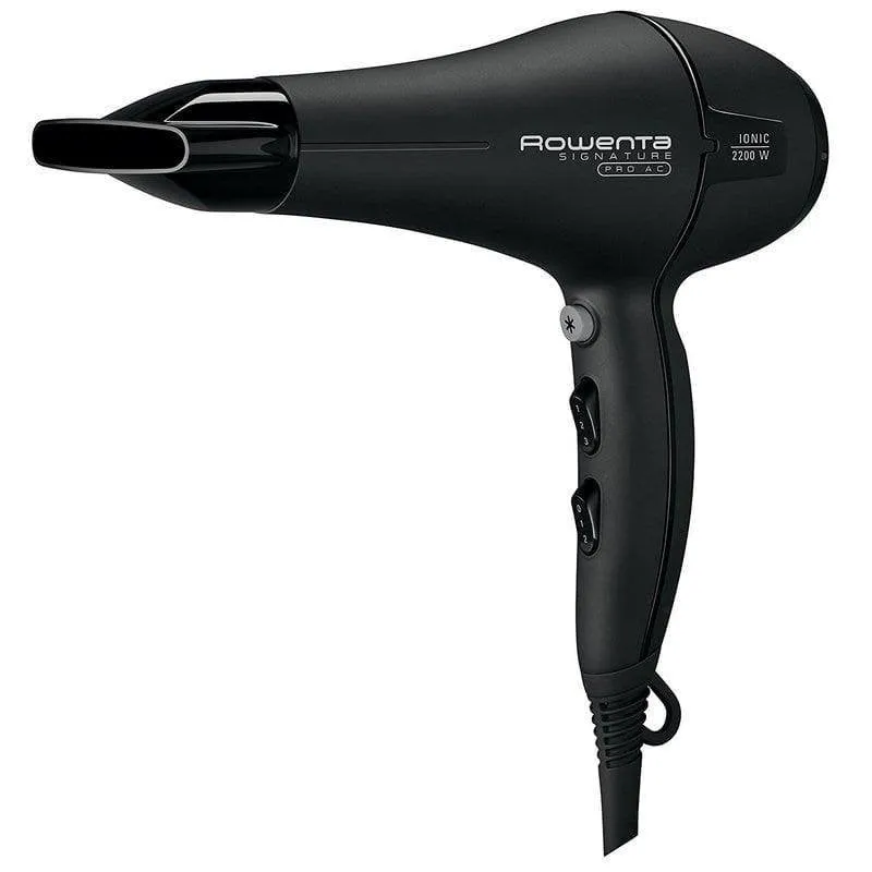 Phon Professionale Ionico Rowenta Signature Pro Beauty AC CV7810F0 2200W 3 Temperature 2 Velocità Colpo d'Aria Fredda Nero e Argento