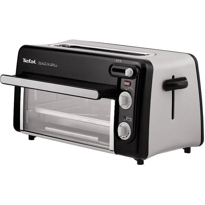 Tostapane Tefal TL600830 Toast'n Grill 2 Fette Fessura Lunga 1300 W 6 Livelli Nero e Alluminio