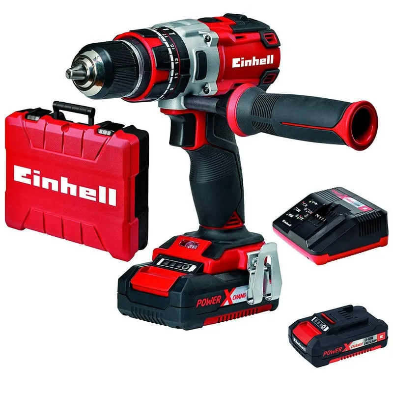 Kit trapano a percussione a batteria Einhell TE-CD 18 Li-i BL + 2 batterie 18V + caricabatterie + custodia