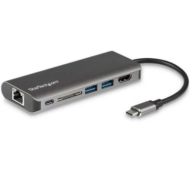 StarTech.com Adattatore Multiporta USB C, Dock USB-C Portatile con HDMI 4K, Hub 3x USB 3.0, SD/SDHC, GbE, PD 60 W Pass-Through - USB Tipo-C/Thunderbolt 3 - SOSTITUITO DA DKT30CHSDPD1