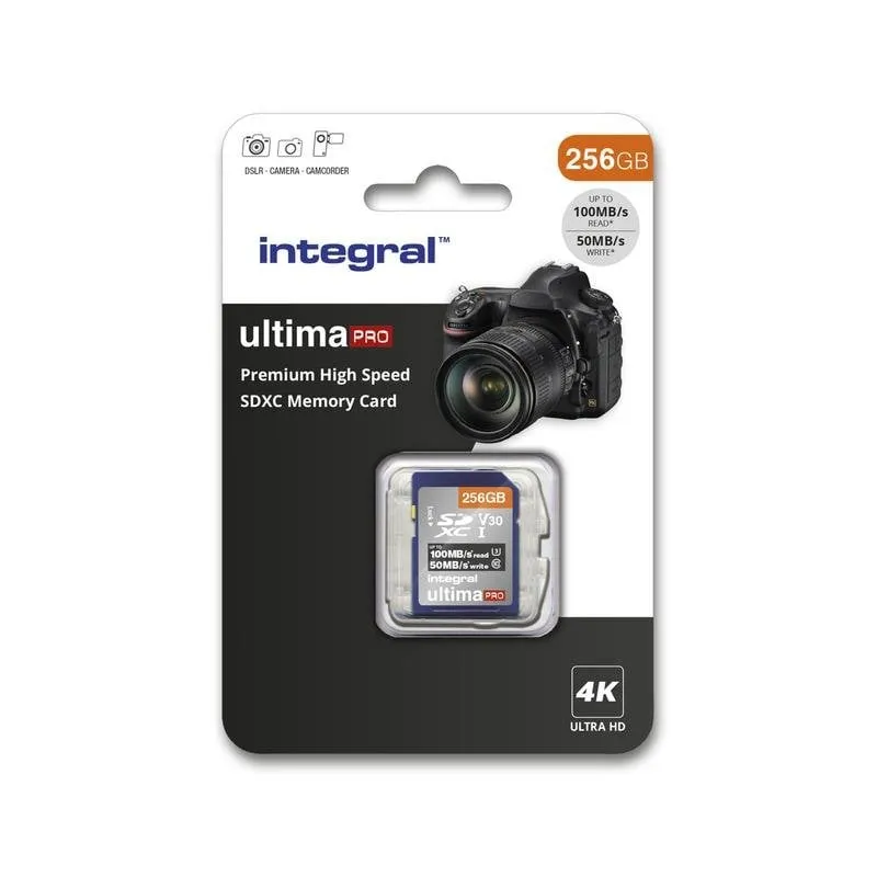Scheda di Memoria Integral INSDX256G-100/90V30 256 GB SD UHS-I U3 V30 Blu Argento