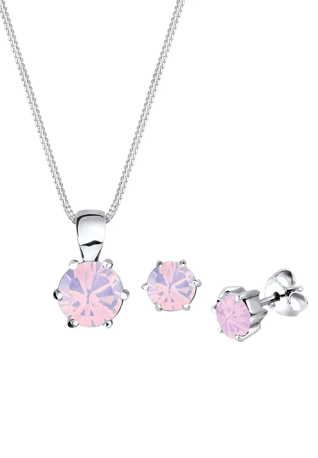 Elli Donna 925 Argento Rotonda rosa Cristallo
