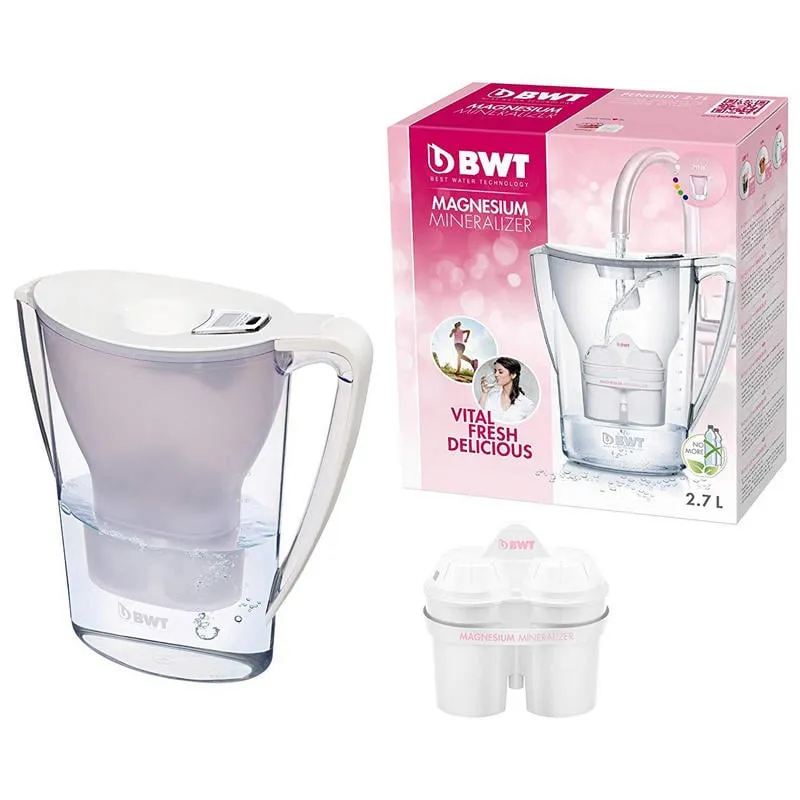 BWT Penguin Caraffa filtrante elettronica per acqua con magnesio 2,7L bianca