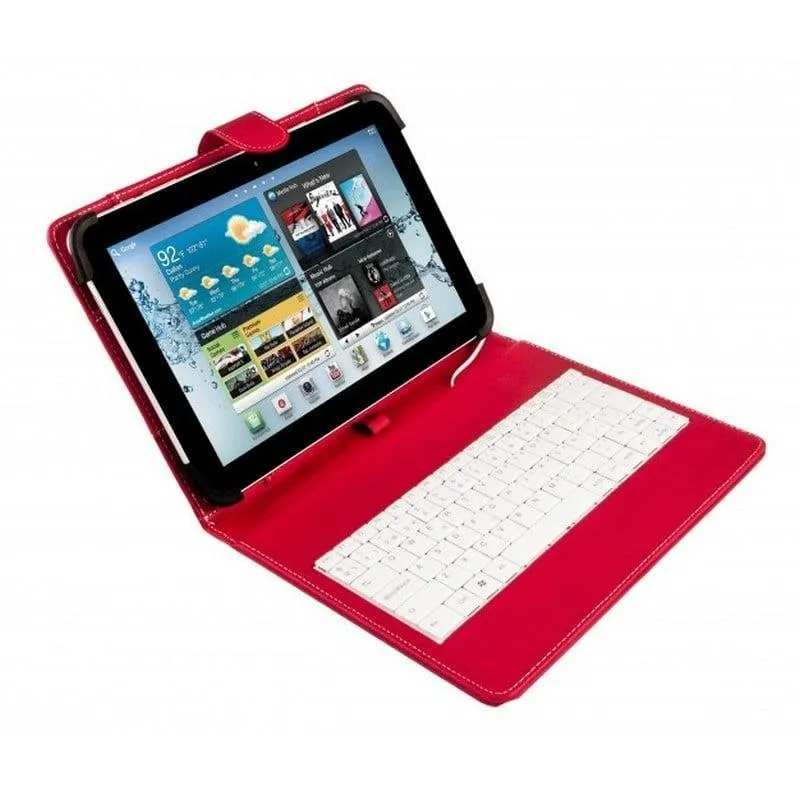Custodia universale SilverHT con tastiera MicroUSB rossa/bianca per tablet da 9" - 11"