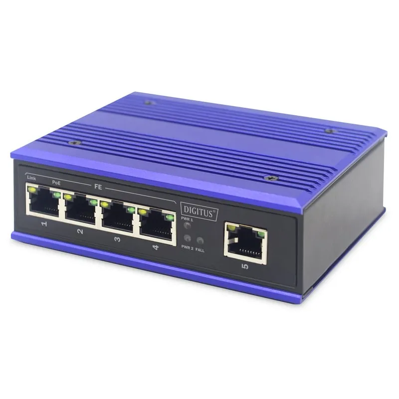 Digitus Switch PoE di rete Fast Ethernet a 4 porte, industriale, non gestito, 1 collegamento RJ45