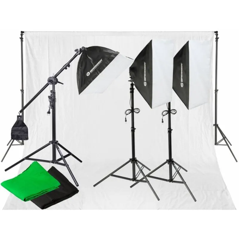 Bresser BR-2105 Daylight Set Kit di illuminazione continua + sfondi Chroma Green/Bianco/Nero