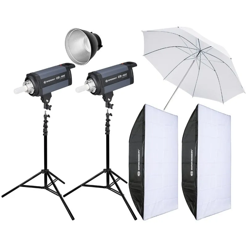 Flash da studio Bresser CD400 Pack 2 400W con accessori
