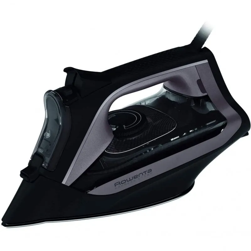 Rowenta DW4345 Express Steam, Ferro da Stiro a Vapore, Piastra in Acciaio Inox con Tecnologia Microsteam, Sistema Anticalcare Integrato, Colpo vapore 200 g/min, Potenza 2600 Watt, Nero e Rosa