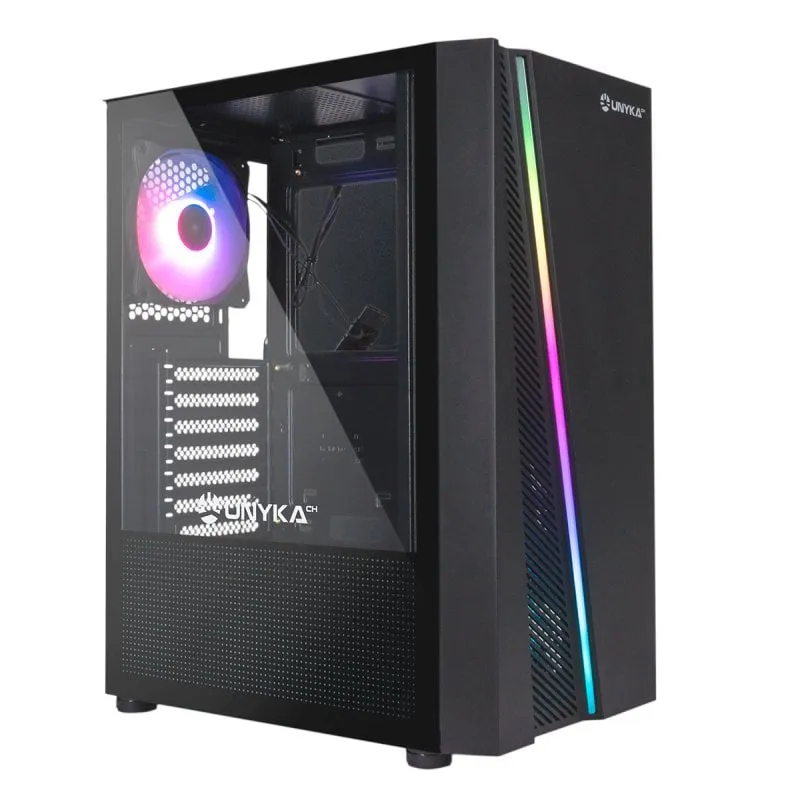 Custodia per PC UNYKach Glayze Nera ATX Vetro temperato RGB USB 3.0