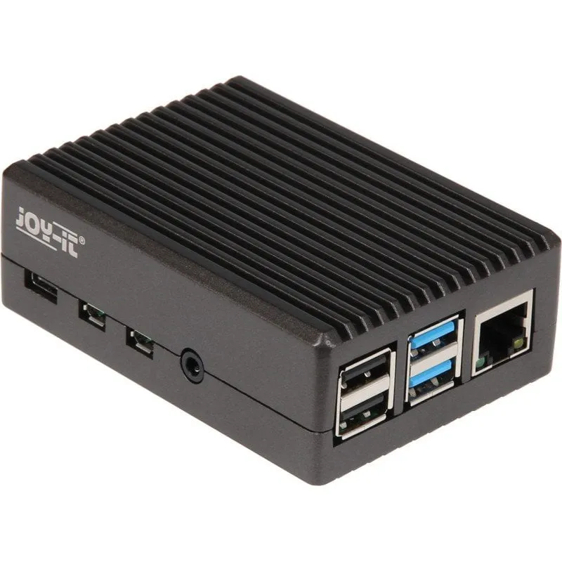 Custodia Joy-It in alluminio nero compatibile con Raspberry Pi 4B
