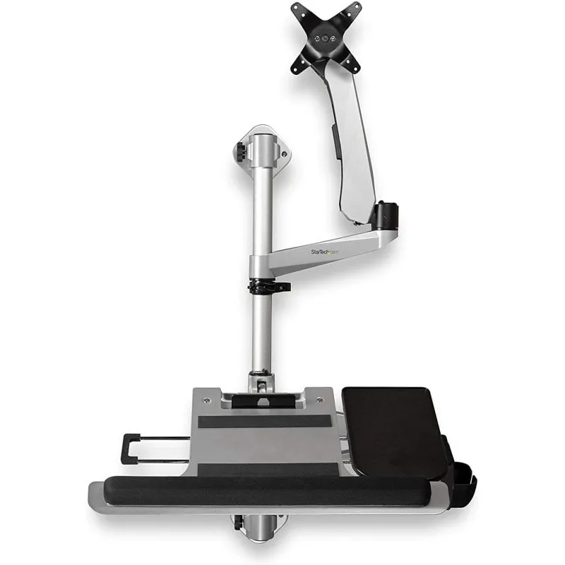 StarTech.com Postazione di lavoro con montaggio a parete - Scrivania articolata con braccio ergonomico per monitor regolabile in altezza e vassoio imbottito per tastiera - Display VESA da 34" - Supporto a muro pieghevole