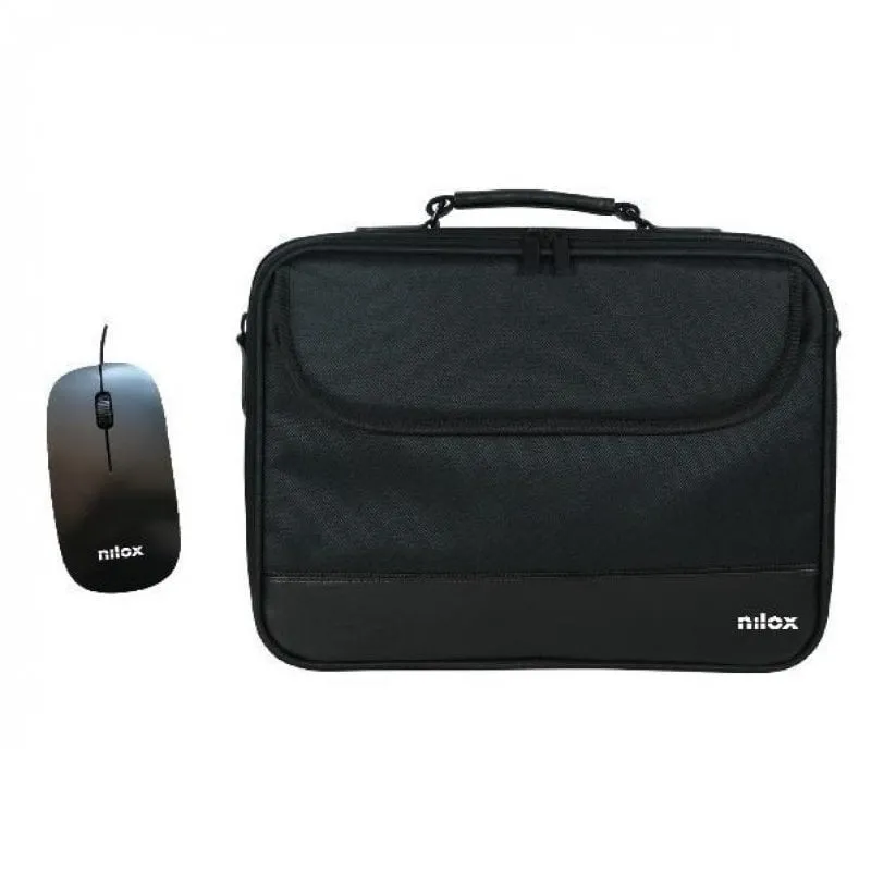 Kit Cartella Laptop Nilox fino a 15.6" Nero + Mouse Ottico USB Nero