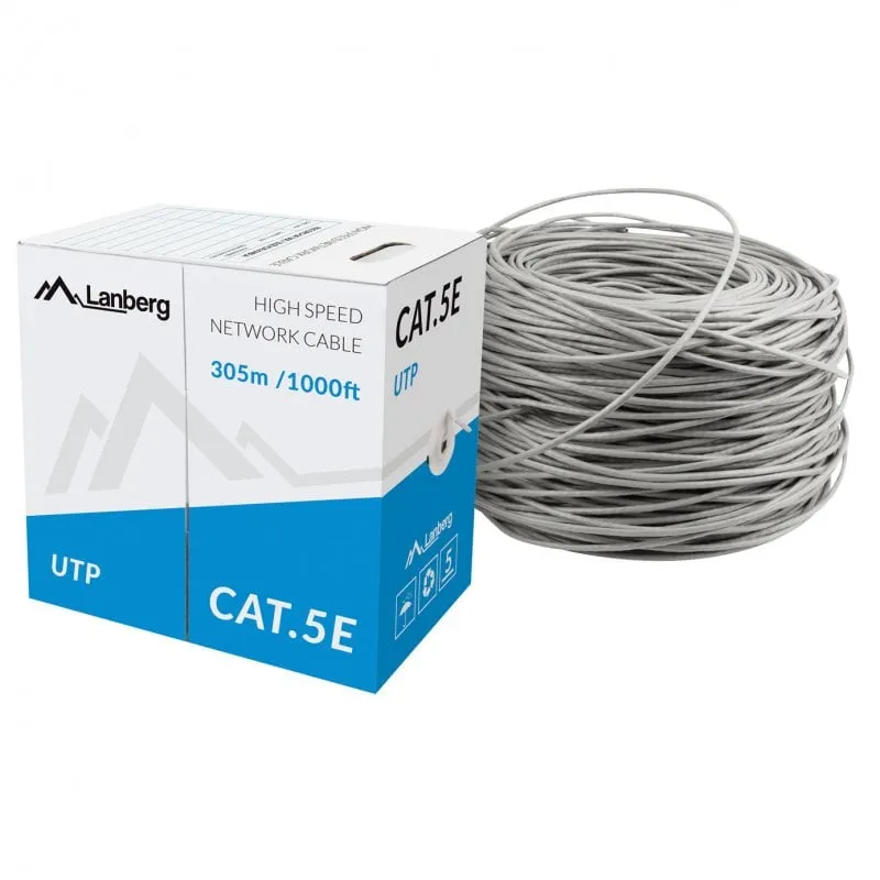 Cavo di rete Lanberg Coil RJ45 Cat.5E UTP rigido CU 305m CPR Grigio