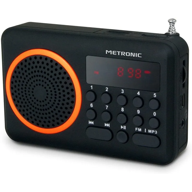 Metronic Radio FM MP3 Portatile USB/Micro SD Nero/Arancione