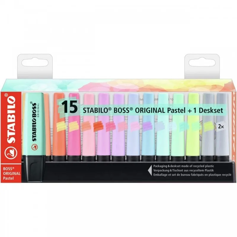 STABILO Boss Original Pastel evidenziatore 15 pz Punta smussata Multicolore