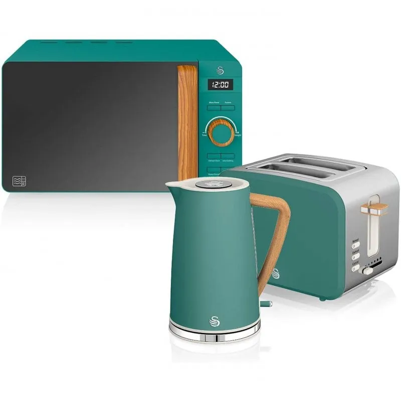 Set Colazione Swan Nordic Microonde 20L + Bollitore + Tostapane 2 Fette Verde