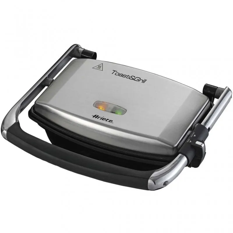 Ariete 1911 Toast & Grill Slim, Piastra elettrica antiaderente, 1000 W, Piastre teflonate e rigate, Termostato, Grigio
