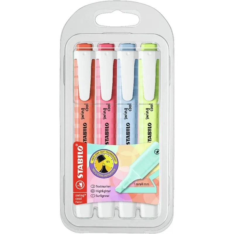 STABILO Swing Cool Pastel Edition Custodia da 4 pennarelli fluorescenti