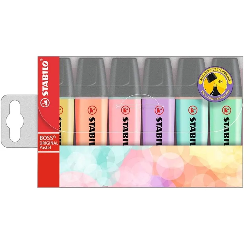 STABILO Boss Original Pastel evidenziatore 6 pz Punta smussata Lillà, Menta, Pesca, Rosa, Turchese, Giallo