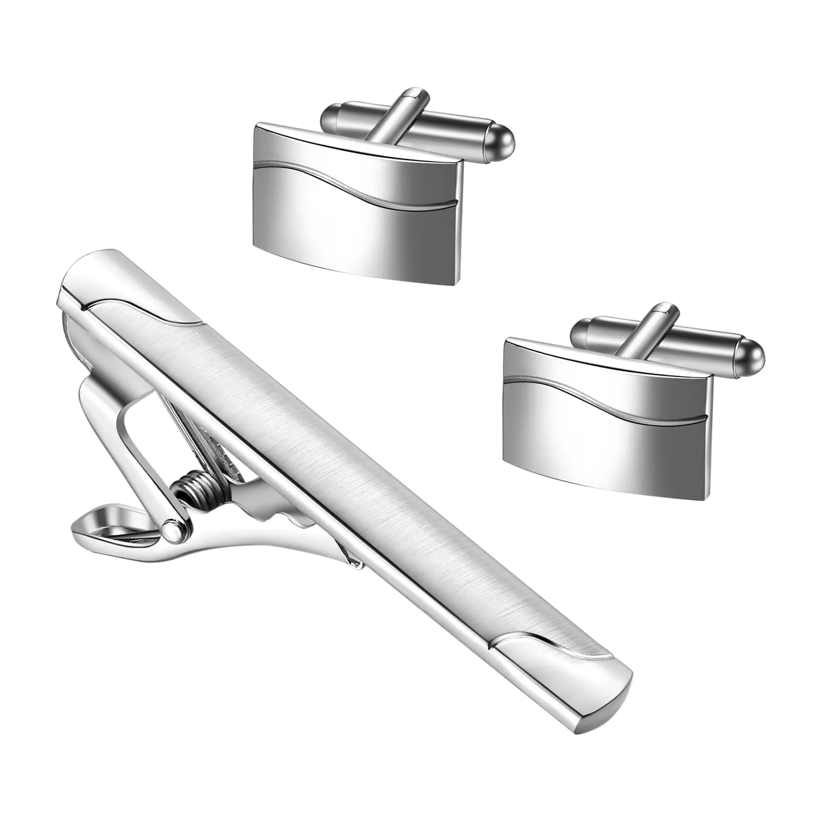 JewelryWe Set di Gemelli e Fermacravatta da Uomo: in Acciaio Inossidabile Idee Regalo per Uomo Per Affari