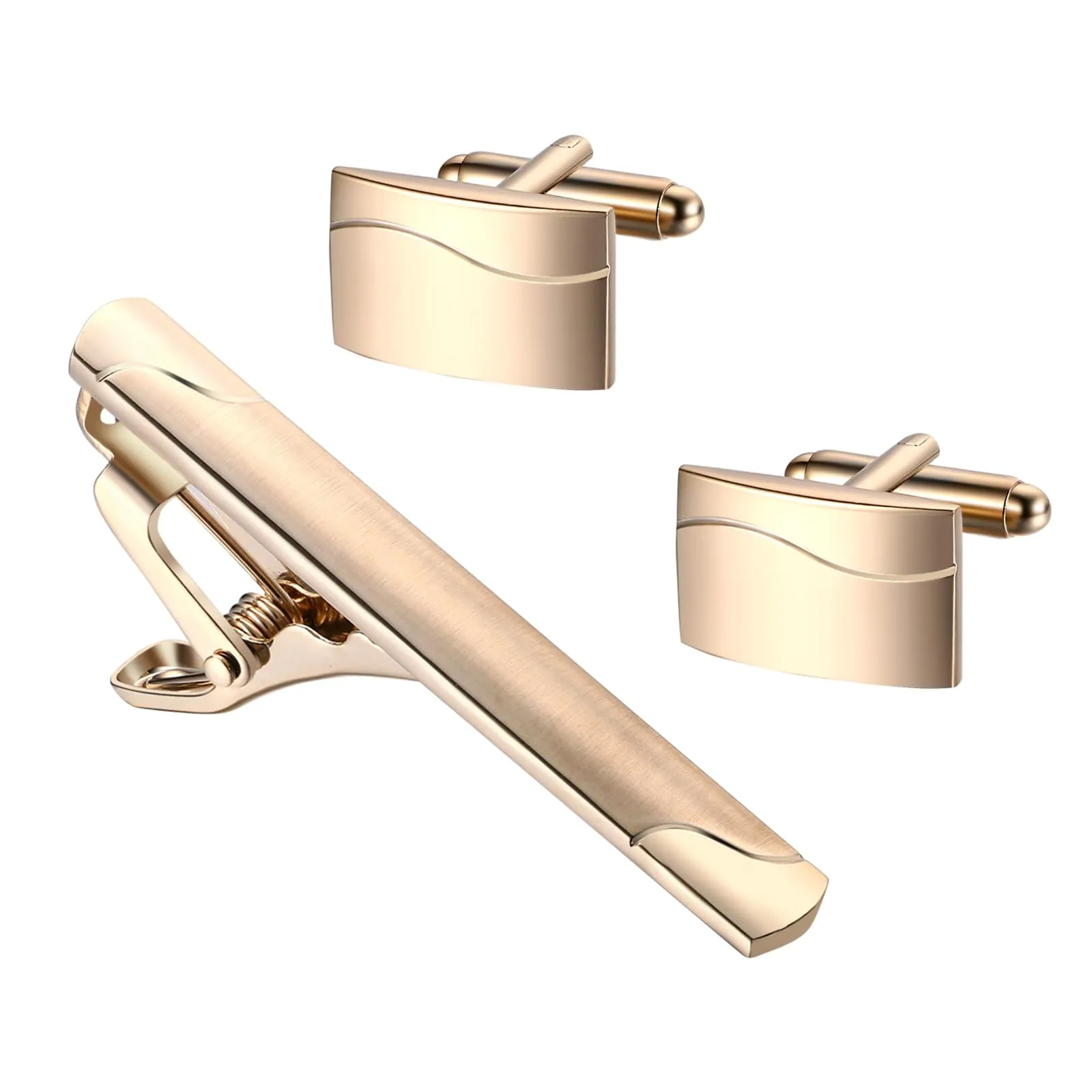 JewelryWe Set di Gemelli e Fermacravatta da Uomo: in Acciaio Inossidabile Idee Regalo per Uomo Per Affari